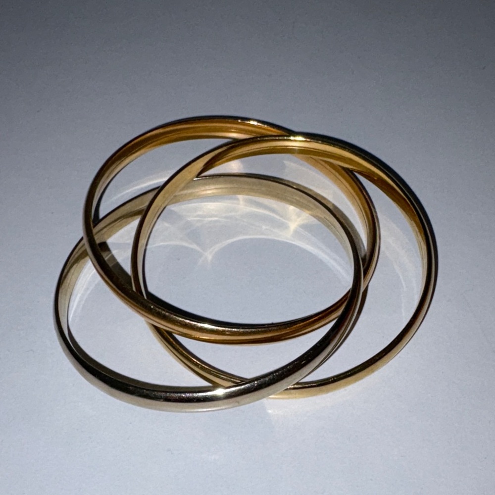 Trinity Bangle Set. Real 18K 3 Tone Gold - Picture 3 of 5